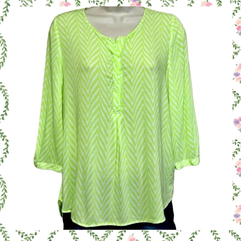 Stylus Neon Green Zebra Print Y2K Blouse Women’s Small